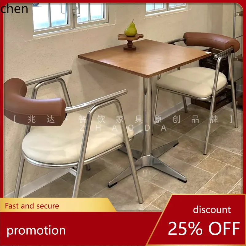 

HTT Modern Cake Shop Ocean Board Dining Table and Chairs Internet Celebrity Soft Cushion Chair Light Luxury Stainless Steel