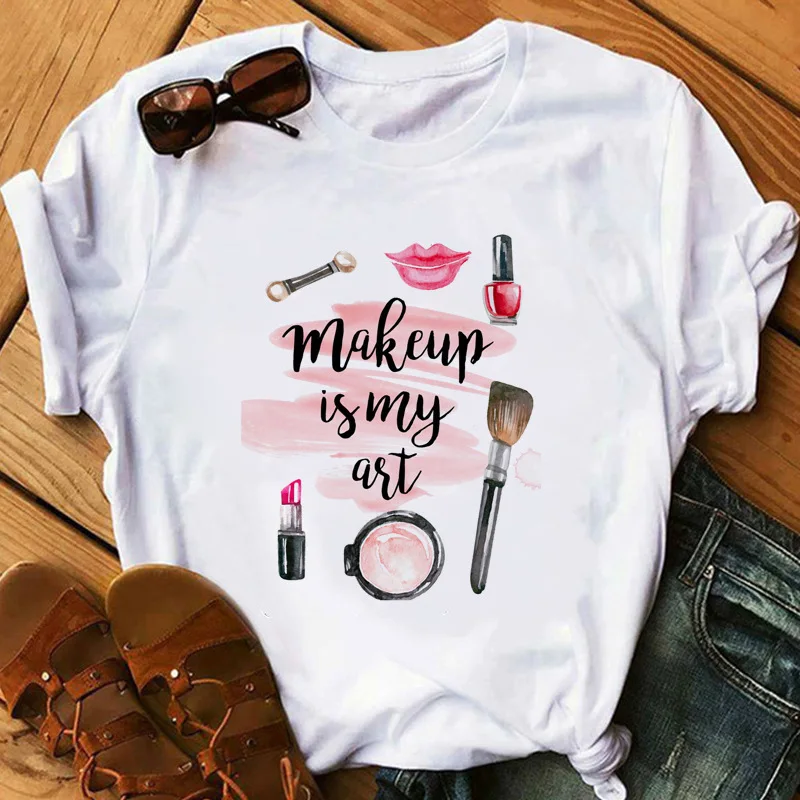 Red Lipstick Sexy Lips T-shirt Women's Perfume Print Women's Casual Short-sleeved Summer Crewneck Base Shirt Graphic T Shirts