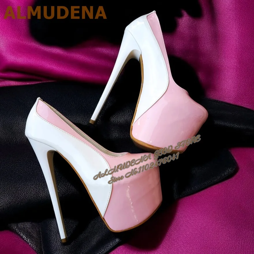

ALMUDENA розовые, белые туфли-лодочки из лакированной кожи на платформе, небесные туфли на высоком каблуке-шпильке, цветные лоскутные банкетные туфли, элегантная обувь без шнуровки