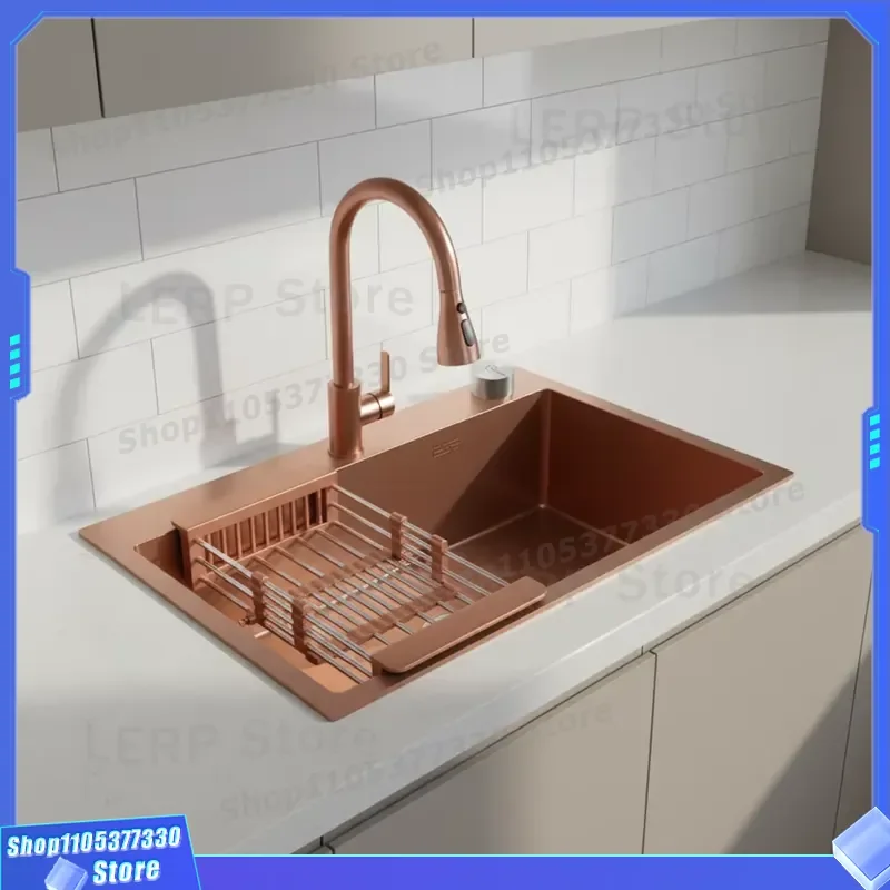 KOARBE Modern 304 Stainless Steel Single Bowl Nano Handmade Kitchen Sink Large Vegetable Washing Basin Undercounter