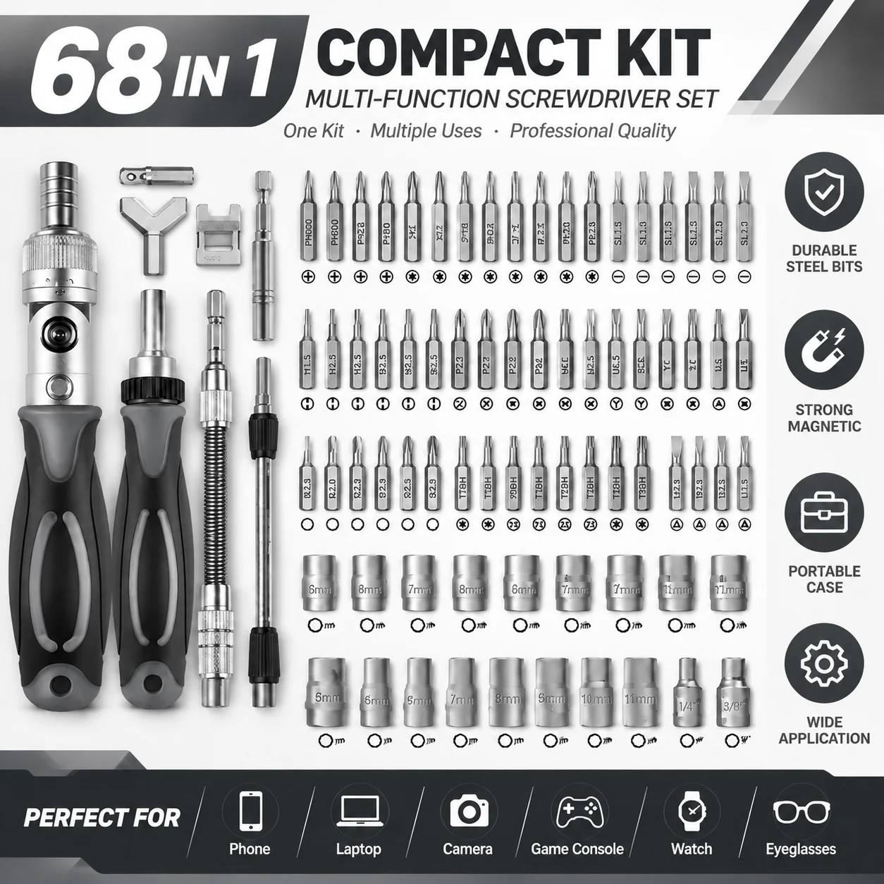 Professional grade magnetic screwdriver set is suitable for mobile phone camera computer daily maintenance, multi-functional