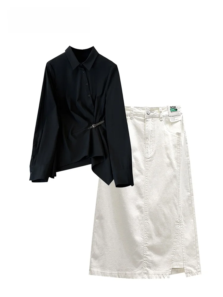 

Cara CLUB plus Size Women's Long Sve irt And f Skirt Set Slimming Meat Covering Faionable Korean Sle Casual Wear