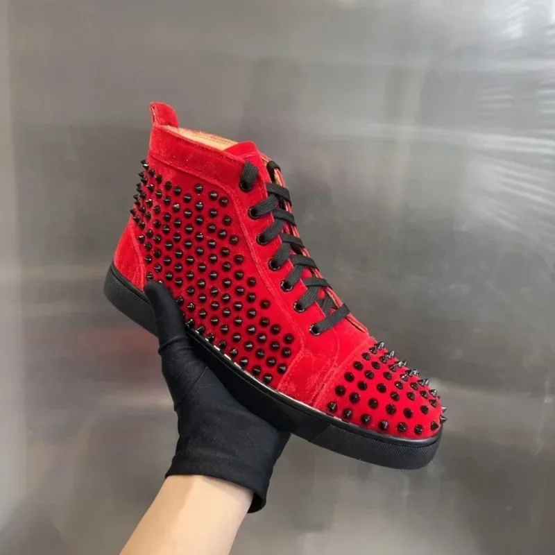 2024 Top High Quality Red Sole Womens Trendy Casual Shoes Luxury Mens Real Leather Shoes 35-48 Designr Couple Rock Tide Shoes