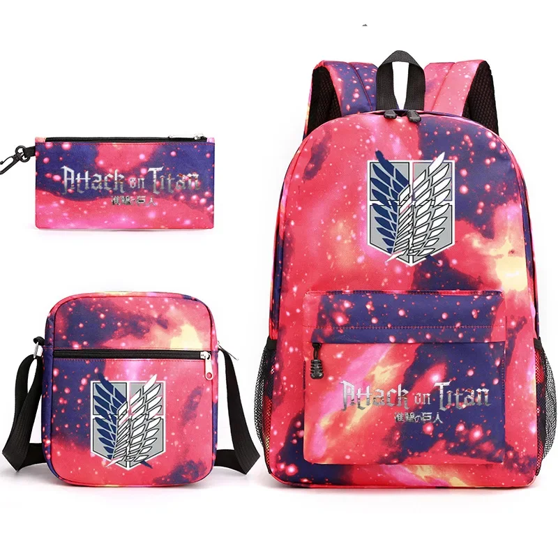 Attack on Titan EREN MIKASA Backpack Schoolbag Shoulder Bag Pencil Case Gift for Kids Students