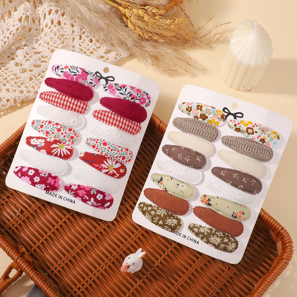 

16Pcs/Set Handmade Flower Print Solid Color Hair Clips for Baby Girls Barrettes Hairpins Kids Accessories