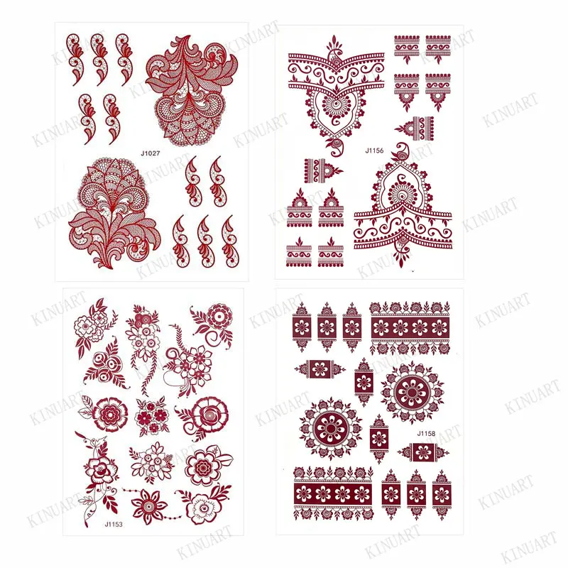 

Brown Henna Tattoo Stickers for Hand Temporary Tattoos for Women Mehndi Transfer Tattoo Waterproof Fake Tatoo Wedding Body Art