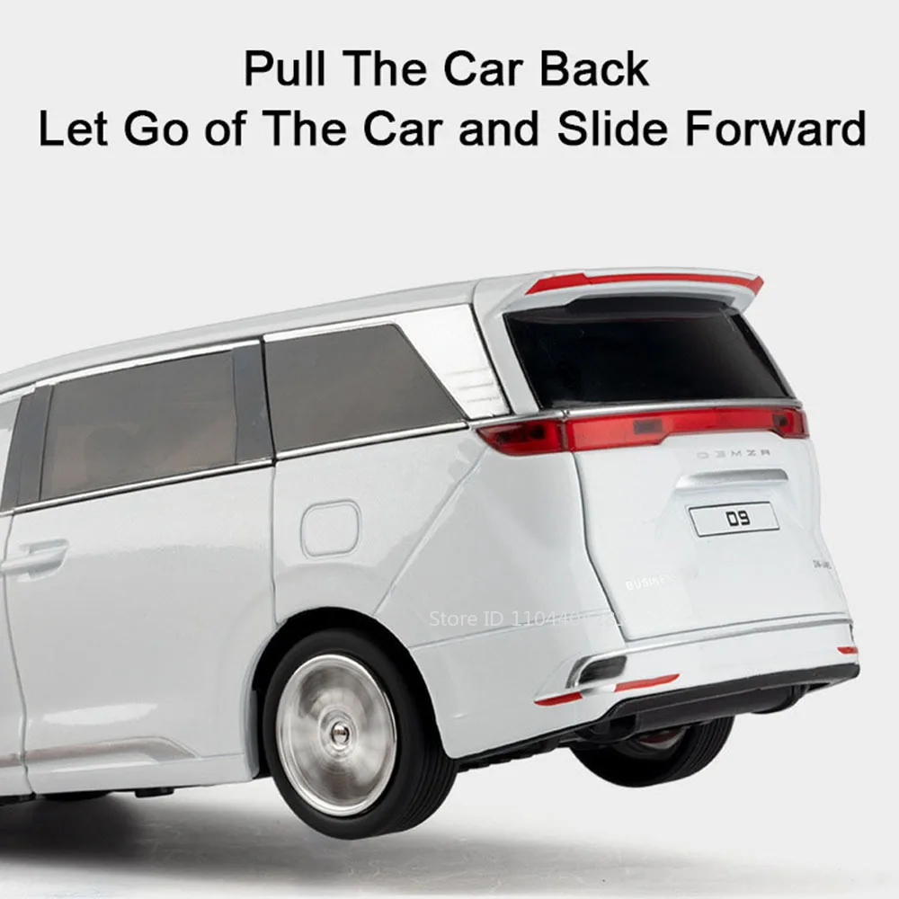 1:24 Denza D9 LM300H MPV Diecast Modell Spielzeug Legierung Auto Sound Licht Zurückziehen Türen Geöffnet Miniatur Fahrzeug Freund Premium Geschenk