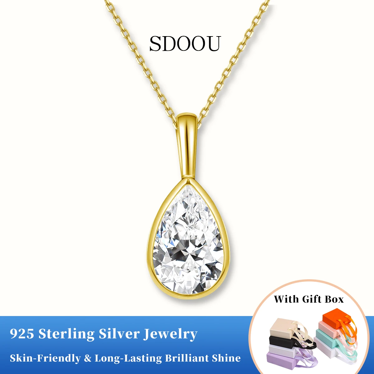 

Колье-подвеска SDOOU с бусинами из красного/синего корунда в форме капли, позолота 14K, с муассанитом грушевидной огранки 1-6 карат, цепочка на шею, подарок для девушки на вечеринку