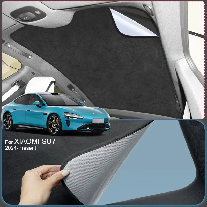 For XIAOMI SU7 2024-Present Car Suede Fabric Electrostatic Adsorption Sunroof Sunshade Auto Anti-UV Heat Insulation Skylight
