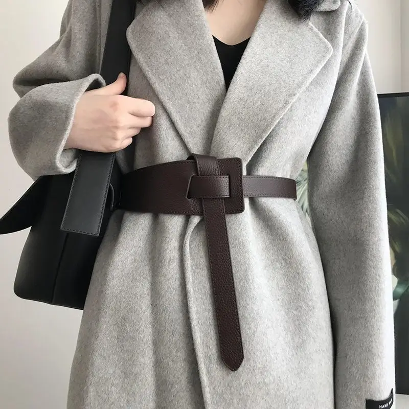 High Quality Knot Soft Genuine Leather Long Waistband Female Waist Wide Coat Corset BeltDesigner Belts For Women Cummerbunds