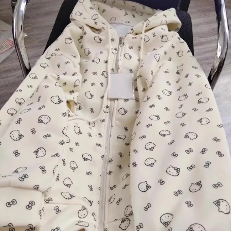 

Cute Hello Kitty Kids Girls Hooded Jacket Sanrio Kawaii Korean Fashion Print Embroidery Coat Casual Outdoor Student Teen Jackets