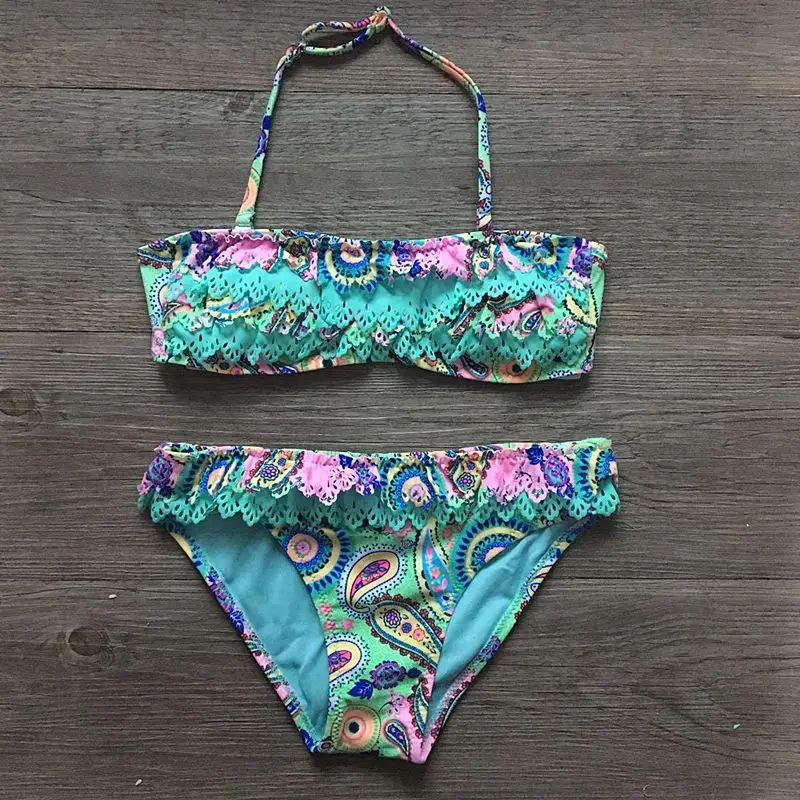 Girls Two Pieces Swim Suits Print Girl Bikinis Set With Padded Swimsuit Children Swimwear Kids Bathing Suit Girl Beachwear