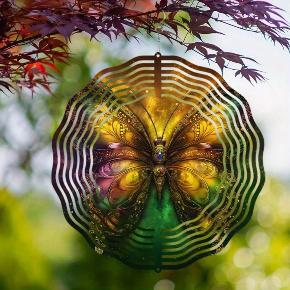 رنين الرياح على شكل فراشة ممتازة، ديكور فني معدني ملون مقاس 10 بوصات، 360 درجة °   خطاف دوار للحديقة والفناء والشرفة