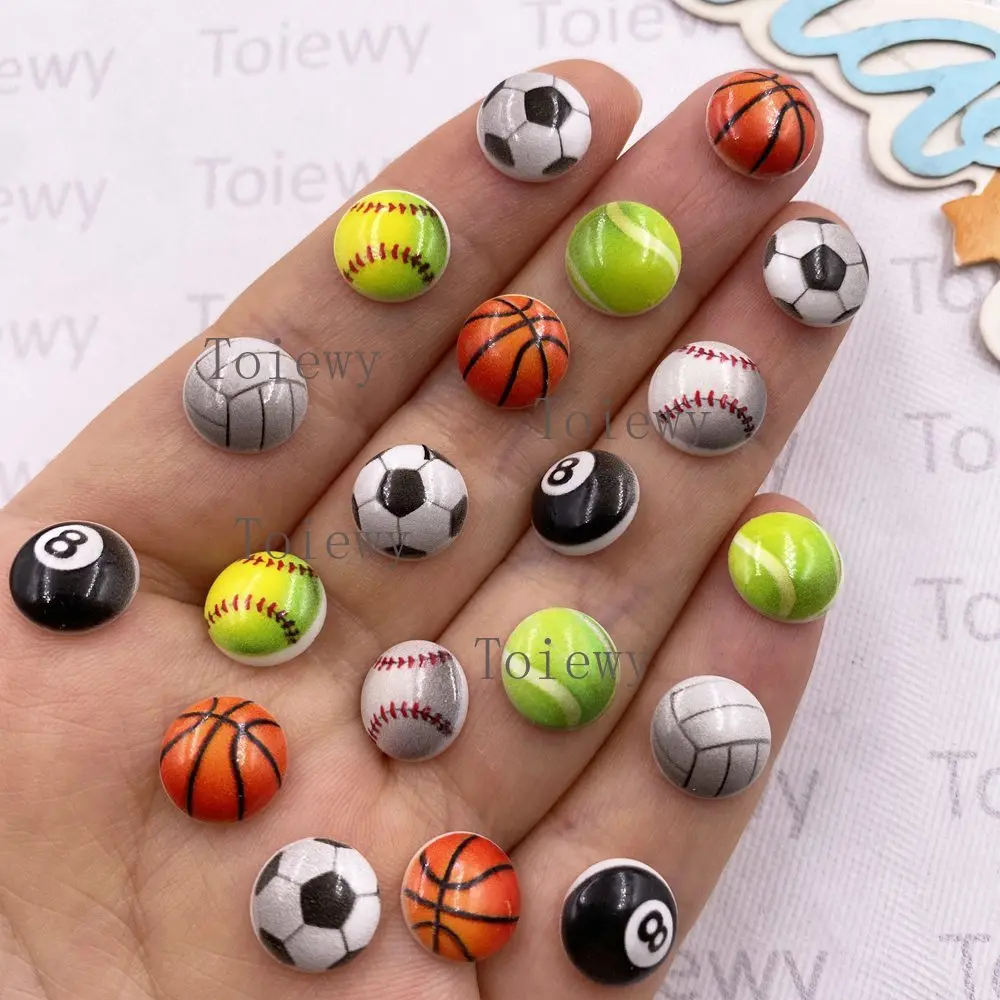 60pcs Resin Colorful Mini Football Baseball Basketball Billiards Various Fun Ball Art Flat back Stone DIY Scrapbook Decor Crafts
