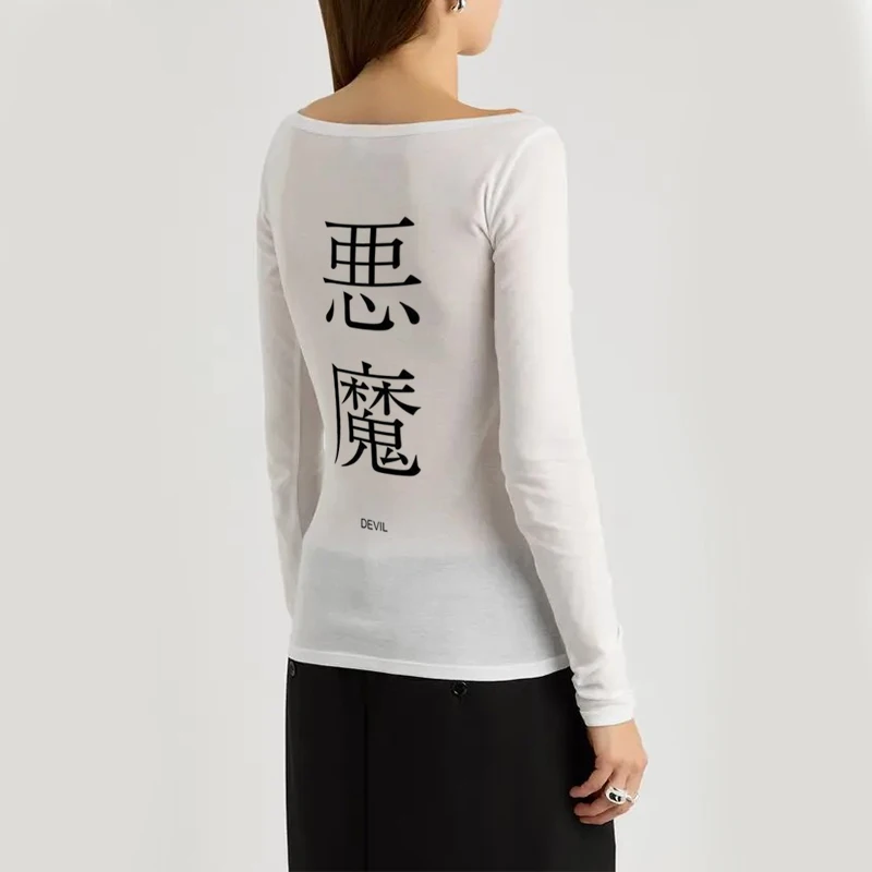 

Новая футболка с длинными рукавами в европейском и американском стиле с принтом китайского демона на спине, ретро-топ 90-х годов Kpop Y2K Harajuku