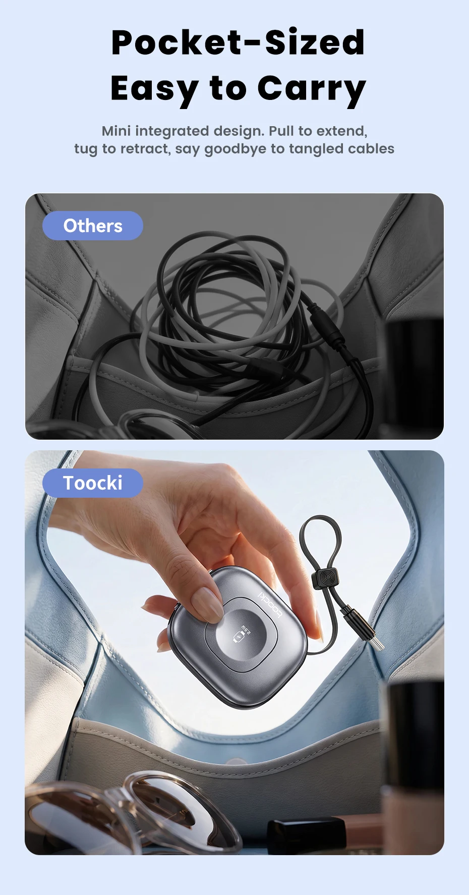 Toocki 2-in-1 ausziehbares Kabel PD100W USB-C Schnellladekabel + 2,5W kabelloses Uhren-Ladegerät für iPhone/Apple Watch Xiaomi Huawei – Detail 11