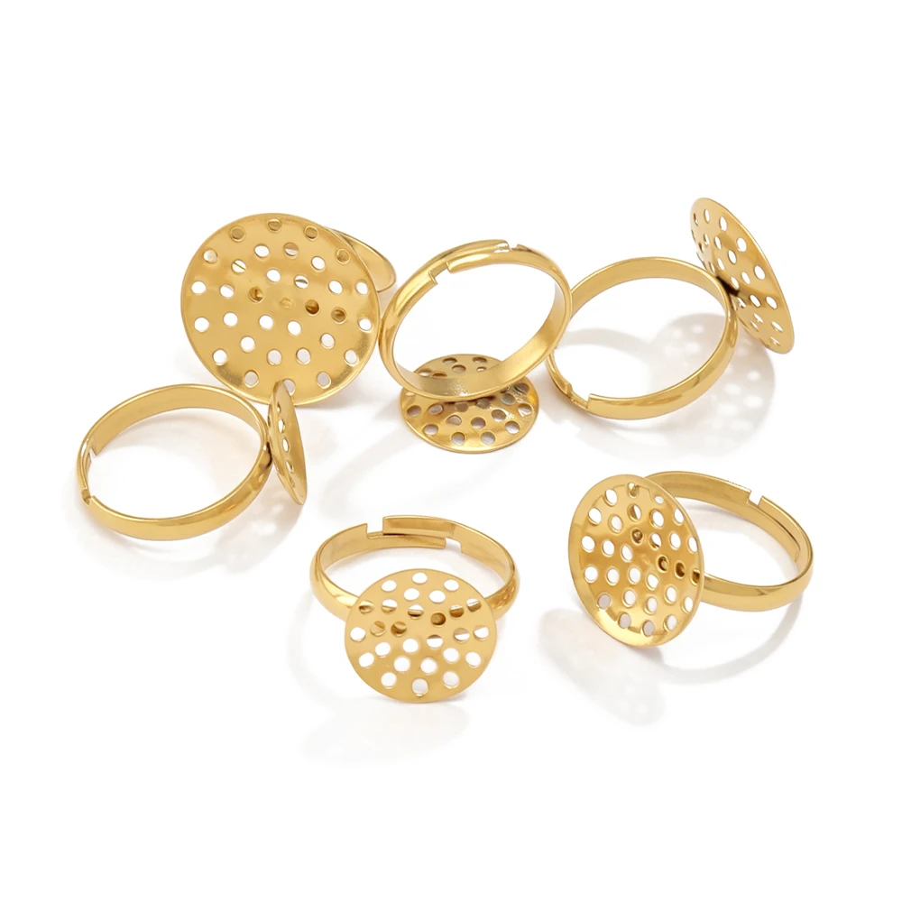 3pcs Stainless Steel Open Ring Base Adjustable Tray Cabochon Settings Blank Bezel Rings Embryos for Jewelry Making Accessories