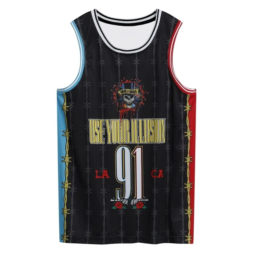 2026 Guns N' Roses Unisex Vintage Basketball Jersey Vest Men Women Y2k Sleeveless Breathable Streetwear Vest Fashion T-Shirt