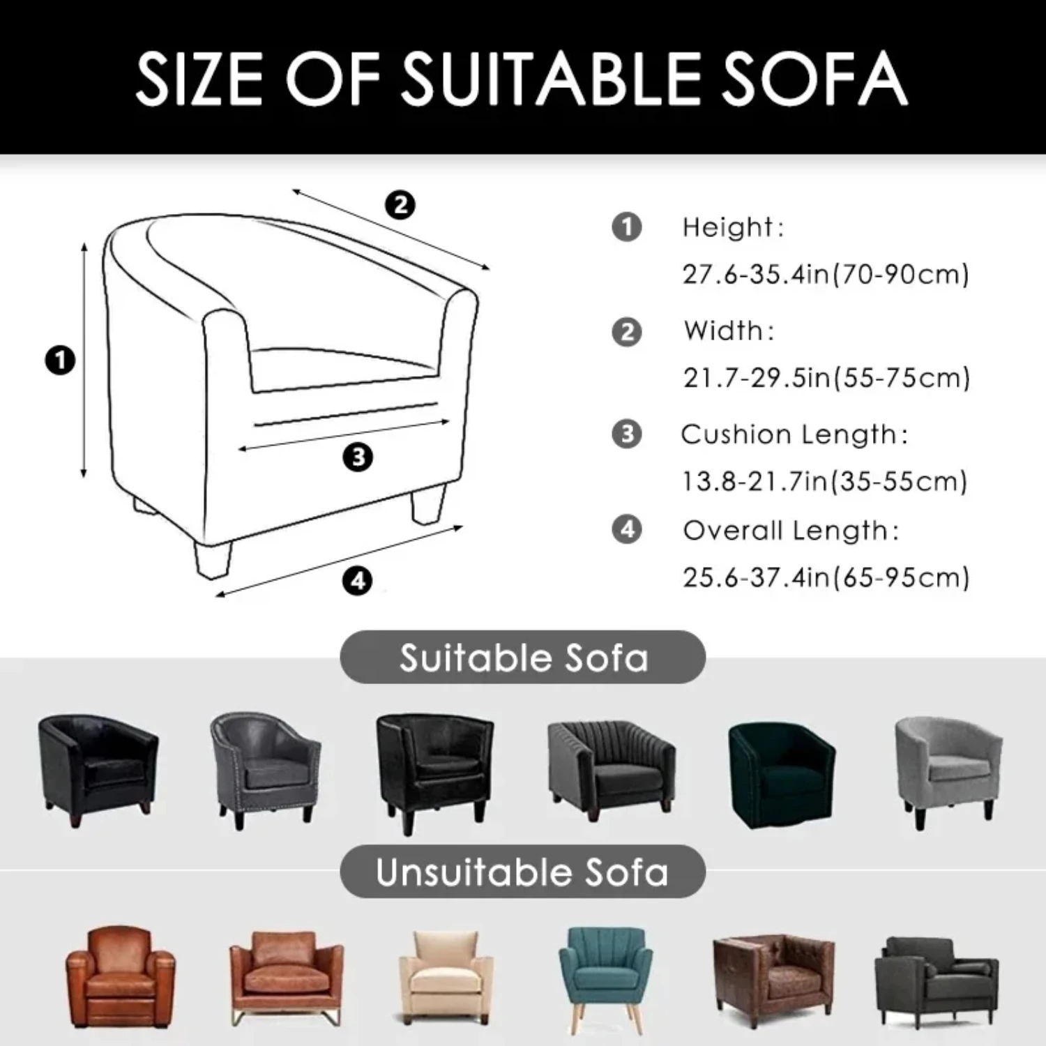 Soft and Luxurious Velvet Club Sofa Cover - Stretchy Armchair Slipcover for Solid Color Single Sofa Chair - Cozy Bath Tub Seat C