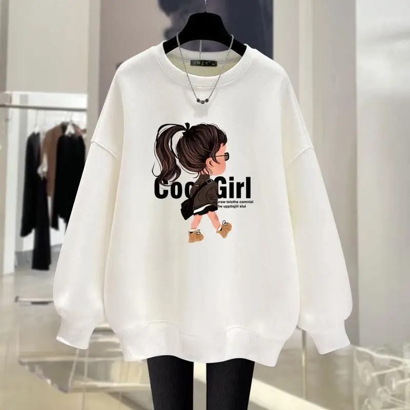 Autumn Vintage Loose Casual O-neck Sweatshirts Fashion Y2k Long Sleeve Top Pullovers Women Clothing Cartoon Printed Hoodies