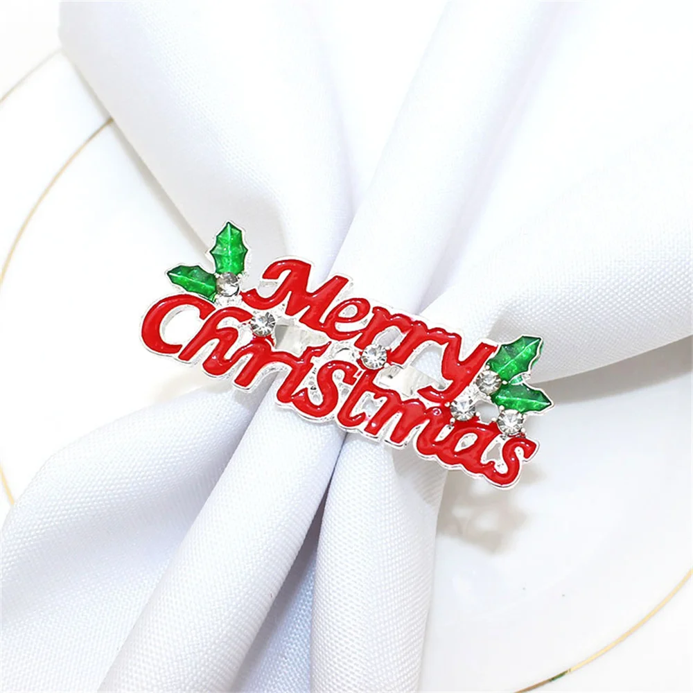 24Pcs Christmas Napkin Rings Rhinestone Metal Xmas Letter Napkin Rings for Christmas Dinner Home Table Settings Kitchen Decor