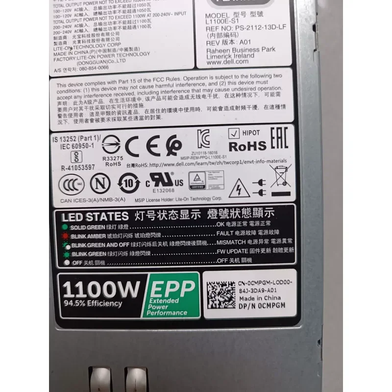 for Dell 1100W EPP Server Power Supply 09TMRF Disassembly Unit Replacement Part Compatible with Enterprise Servers High