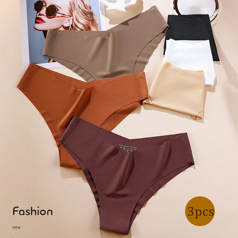 

3PCS Women's Ice Silk V-shaped Waist Sexy Panties Sports Yoga Low Waisted Comfortably Triangle Panty