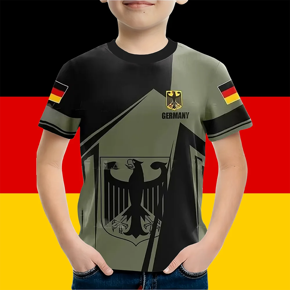 Boys clothes Germany National Flag Printing T-shirt Vintage Casual Short Sleeved Kids clothes 2-14Y Summer German child Top Tee