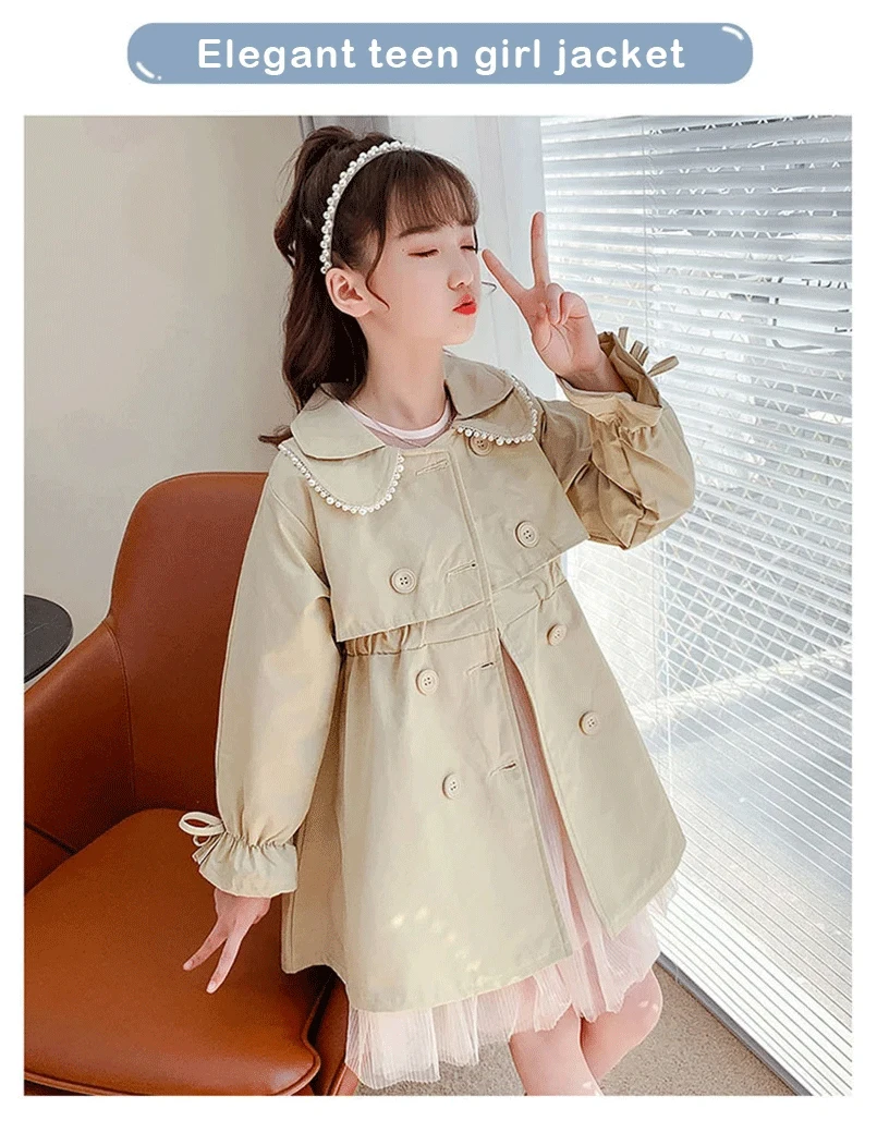 2024 frühling Herbst Neue Ankunft Mode Koreanischen Stil Mädchen Graben Mantel kinder Oberbekleidung Lange Windschutz Jacke Für Mädchen 4-12Y – Detail 6