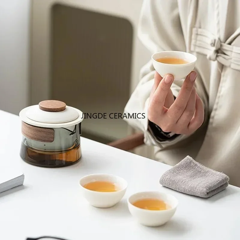 

Керамический дорожный чайный сервиз (1 чайник, 3 чашки), портативный уличный чайник, инструменты для приготовления чая для кемпинга, аксессуары для домашней чайной церемонии