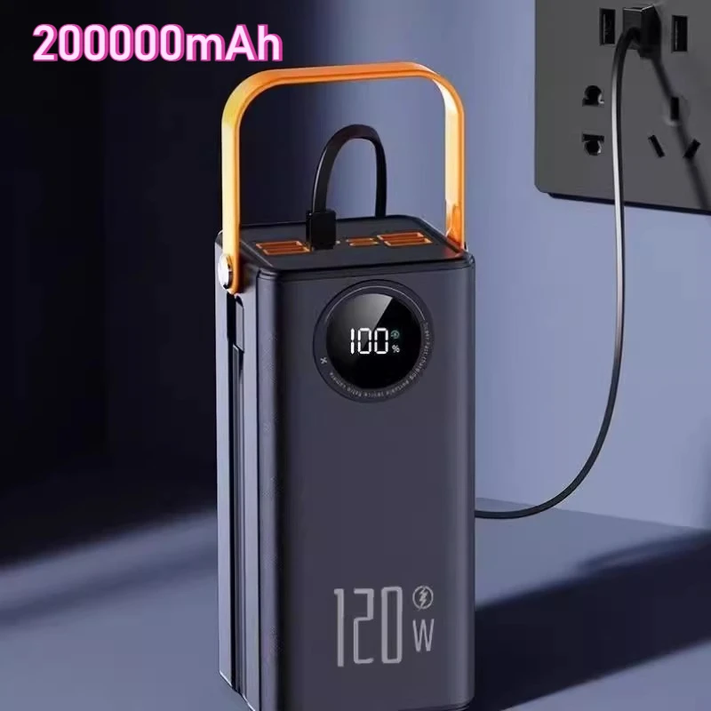 

For Outdoor Camping 200000mAh Portable Charger 22.5W Fast Charging Built-in 4 Cables for IPhone Xiaomi Huawei Spare Battery