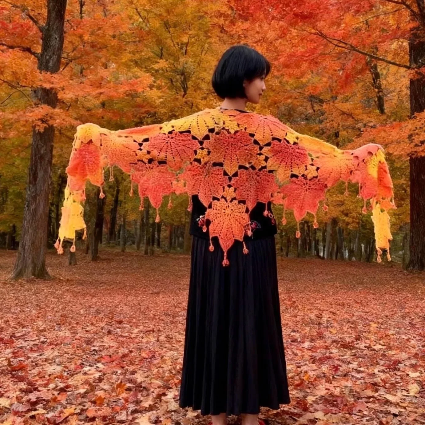 手編みの葉の形をしたショールdiy素材キット-グラデーションカラーかぎ針編み針-手動ウールボール-おしゃれなアクセサリー