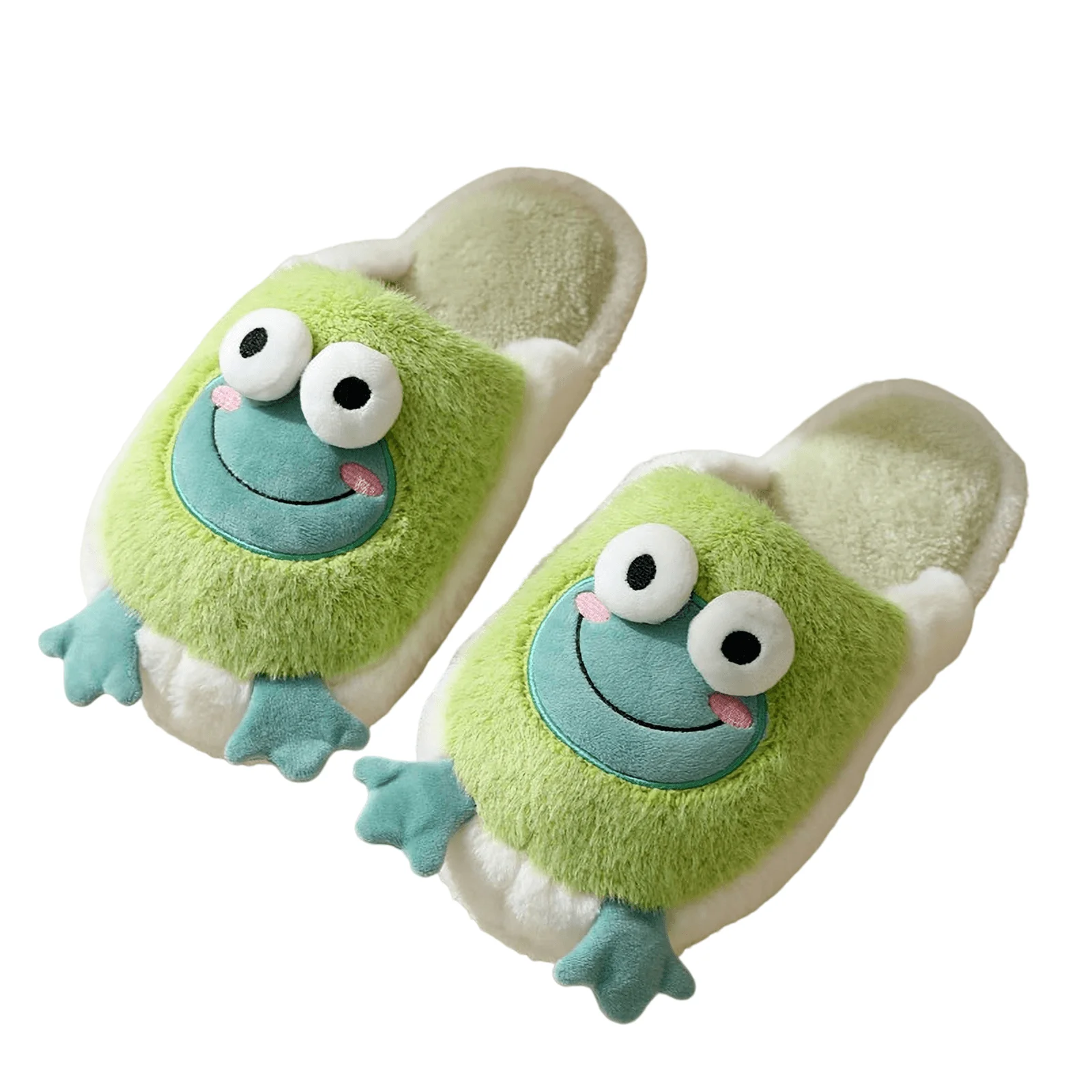 Animal Slippers for Women Girls, Funny Frog House Slippers, Cute Fluffy Winter Slippers Fuzzy Warm Shoe for Indoor