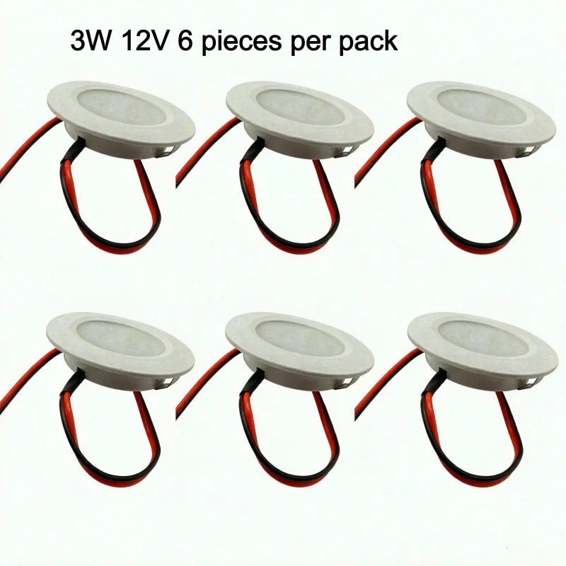 12V 3W LED Recessed Ceiling Light 6PCS ABS Plastic Embedded Downlight Kit for Bedroom Restaurant RV Camper Motorhome 55mm Cuto