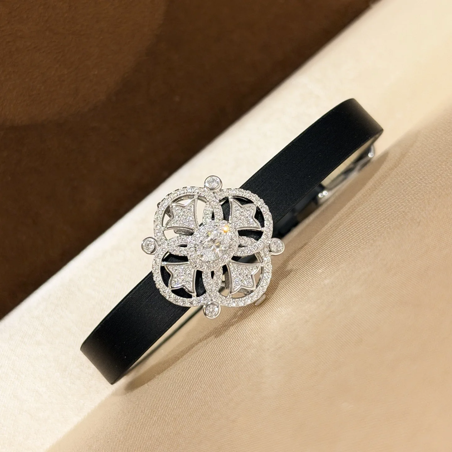 

100% стерлингового серебра 925 пробы цветок браслет полный 5А цирконий черный кожаный браслет для женщин ювелирные изделия