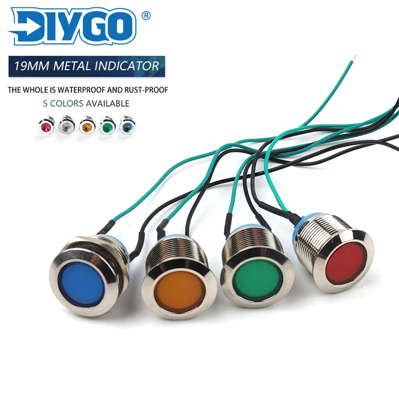 19mm Düz kafa Su Geçirmez LED Pilot Sinyal Lambası Paneli Pano Uyarı 3V 6V 12V 24V 110V 220V Kırmızı/Sarı/Mavi/Yeşil/Beyaz