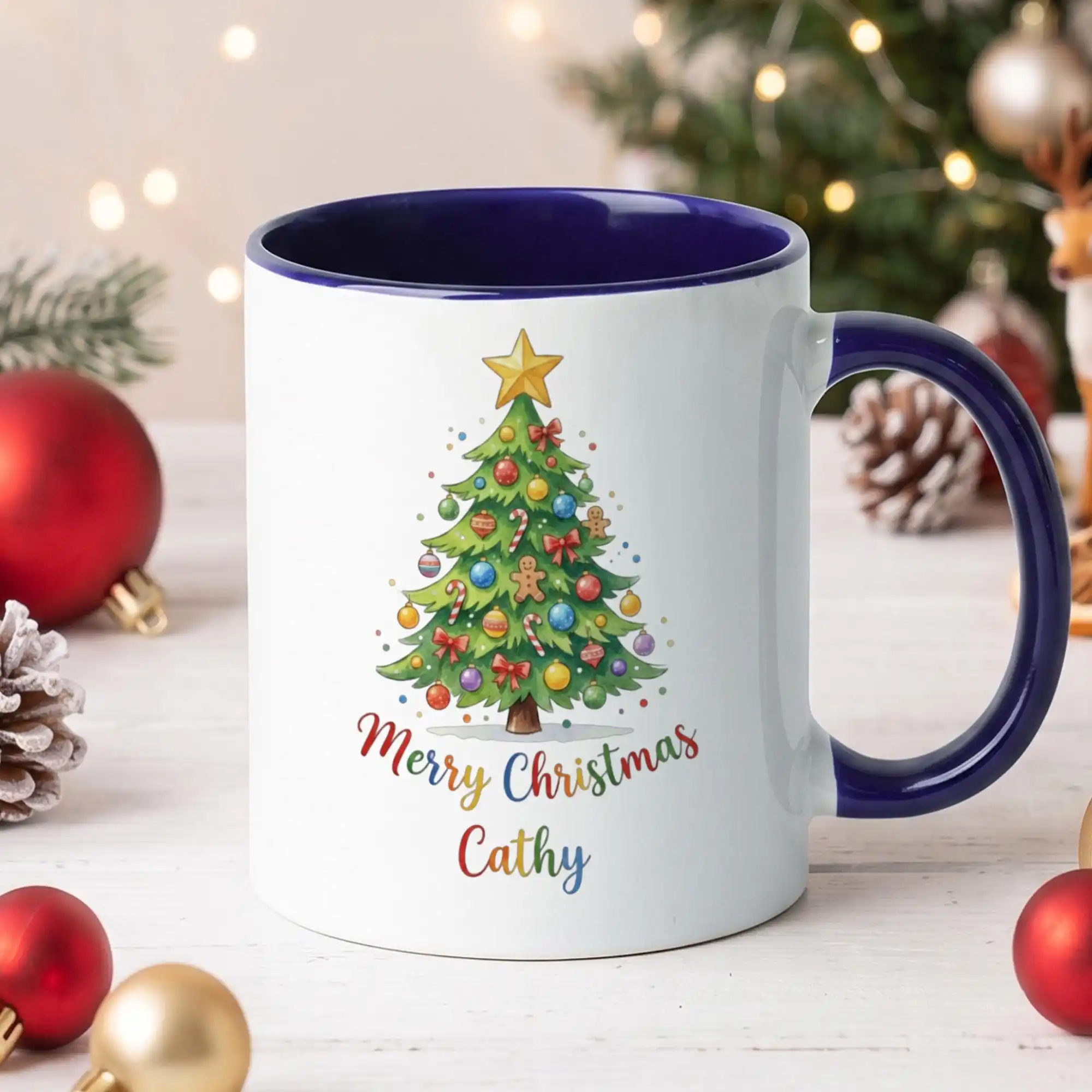 Personalized Christmas Tree Coffee Cup, Christmas Gift Mug for Mom, Holiday Present for Wife Sister Friend, Festive