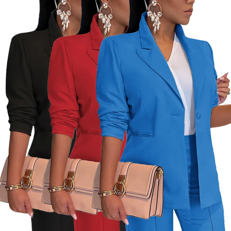 

Новый женский элегантный блейзер 2026 года: свободный крой, однотонный, с длинным рукавом, с отложным воротником, для офиса и повседневной носки