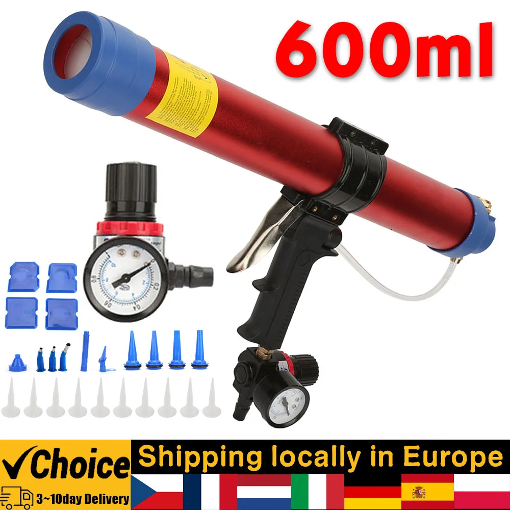 600Ml Pneumatic Soft Glue Caulking Gun Sealant Caulking Silicone Gun With Speedometer Building Decoration Hardware Tool Set