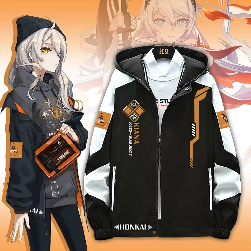 Honkai Impact 3 Kiana Kaslana Anime Cosplay Costum Long Sleeve Print Jacket Zipper Hoodie Fashion Hooded Coat Unisex Clothe New