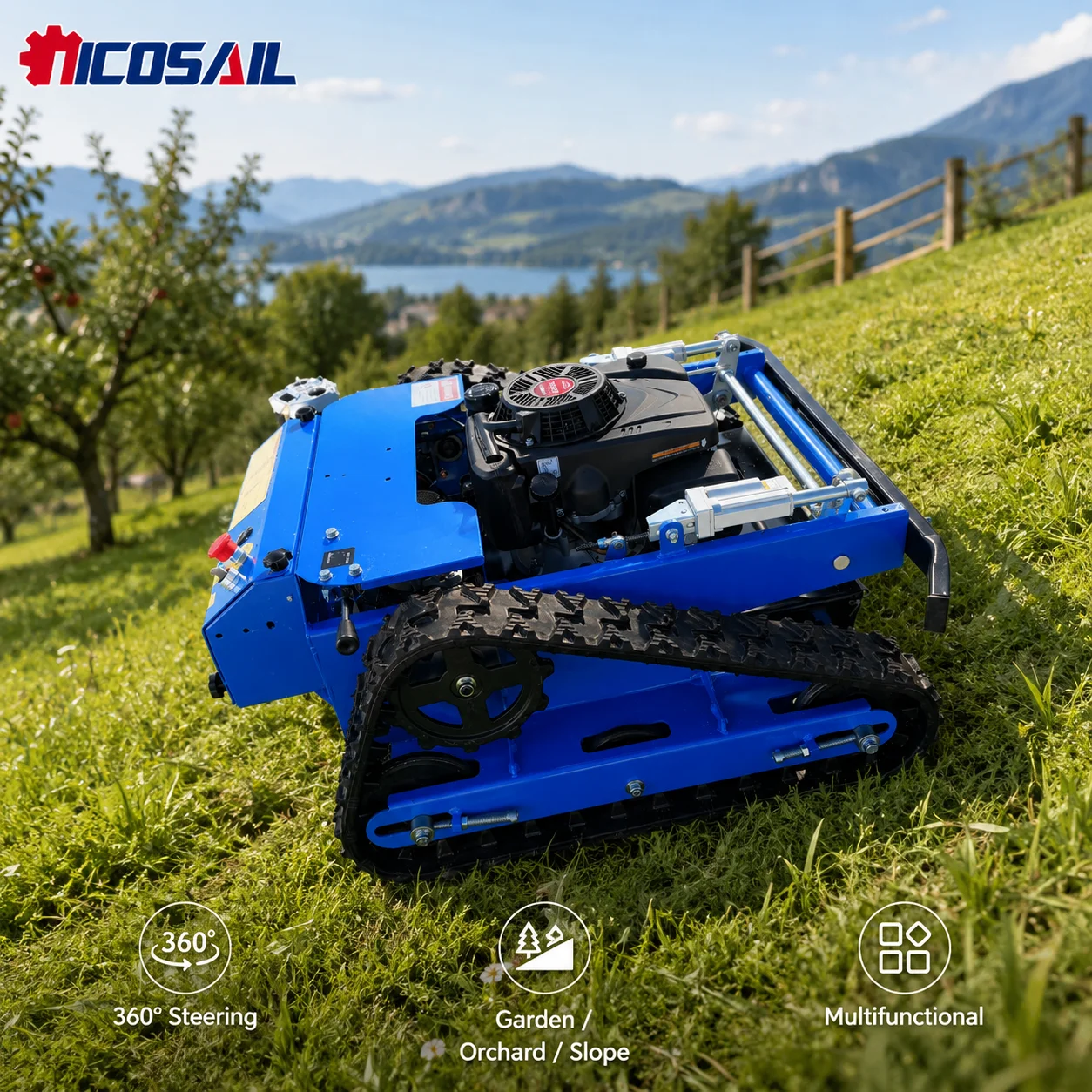 OEM Custom Multifunctional Crawler Lawn Mower Smart Remote Control 360° Steering Grass Cutter for Garden Orchard and Slope