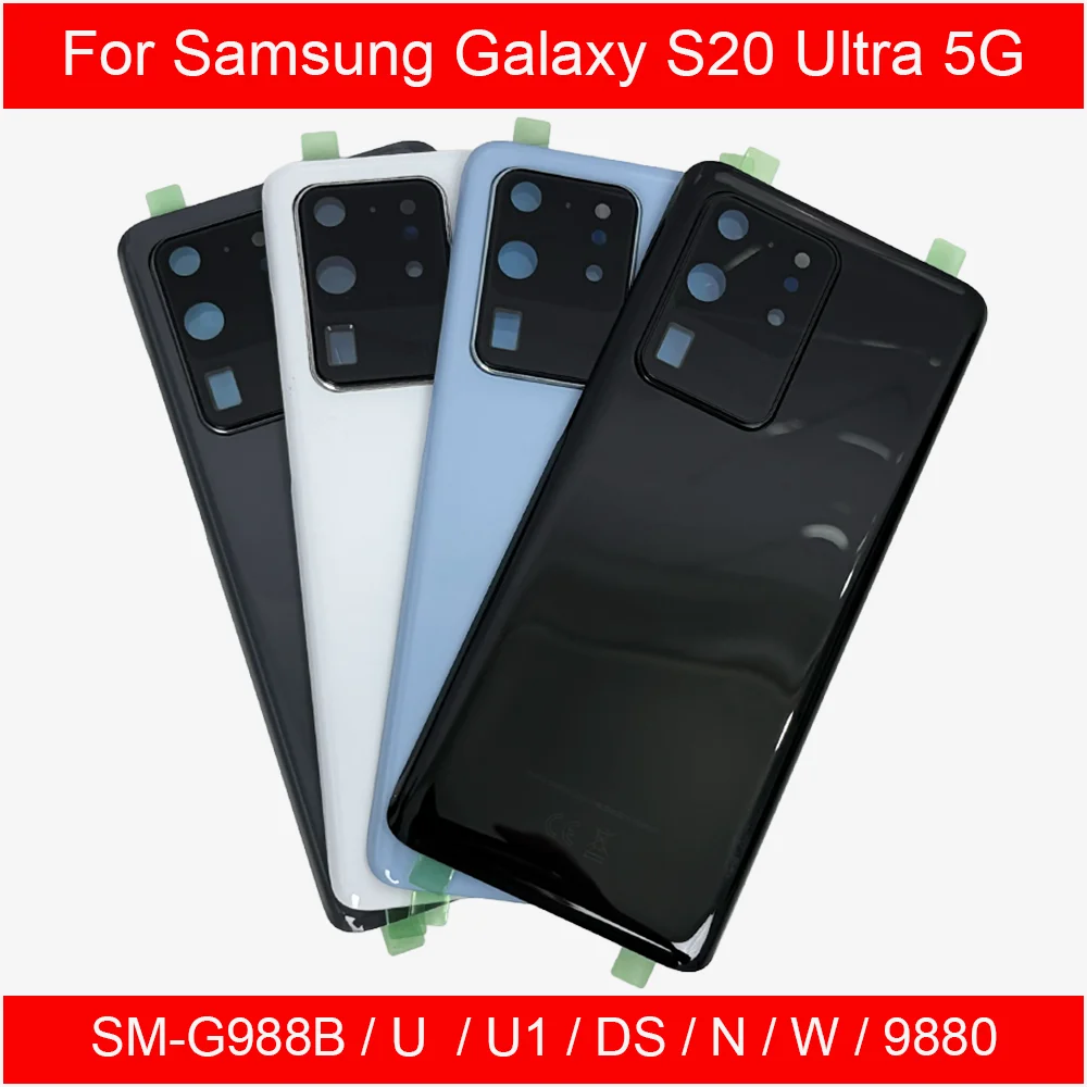 SM-G988 Back Glass Cover For Samsung S20 Ultra 5G , Back Door Replacement Battery Case, Rear Housing Cover + Camera Lens