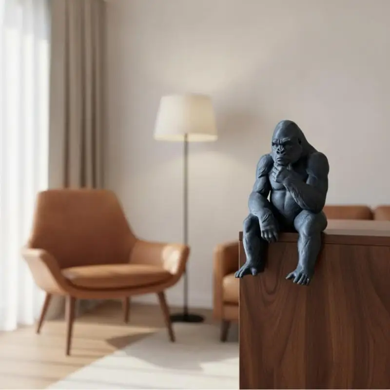 3D Printed Thinker Gorilla Statue Cartoon Sitting Figurine Ornament Home Desktop Interior Tabletop Decoration Gift Accessory