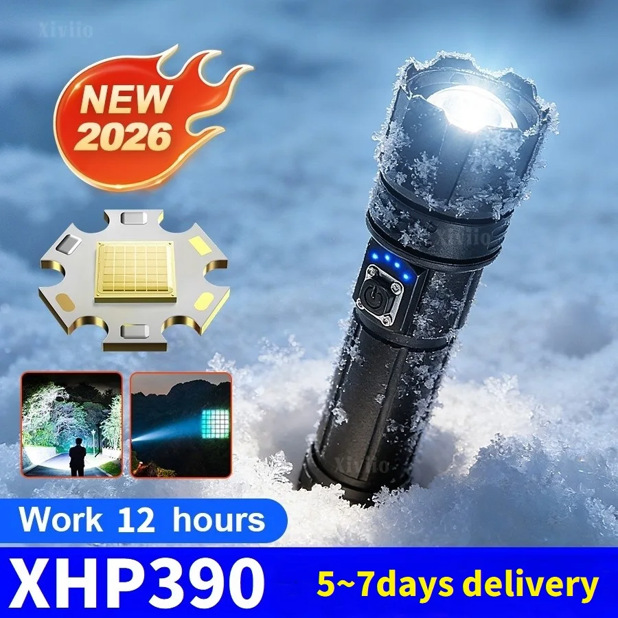 

XHP390 Фонарик 89000000LM Мощный фонарик с телескопическим зумом Перезаряжаемая светодиодная лампа Мощный фонарь для охоты Наружное освещение