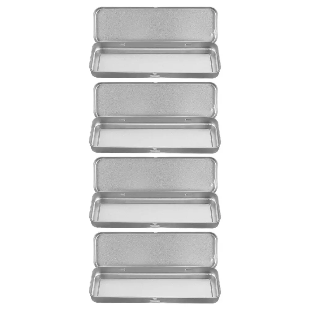 

4pcs Tinplate Pencil Box Stylish Metal Stationery Organizer For School Office Portable Rectangular Crayon Holder Students Empty