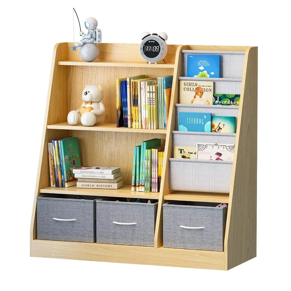 4-tier-children-bookcase-toy-storage-organizer-with-3-fabric-drawers-kids-bookshelf-baby-toddler-book-rack