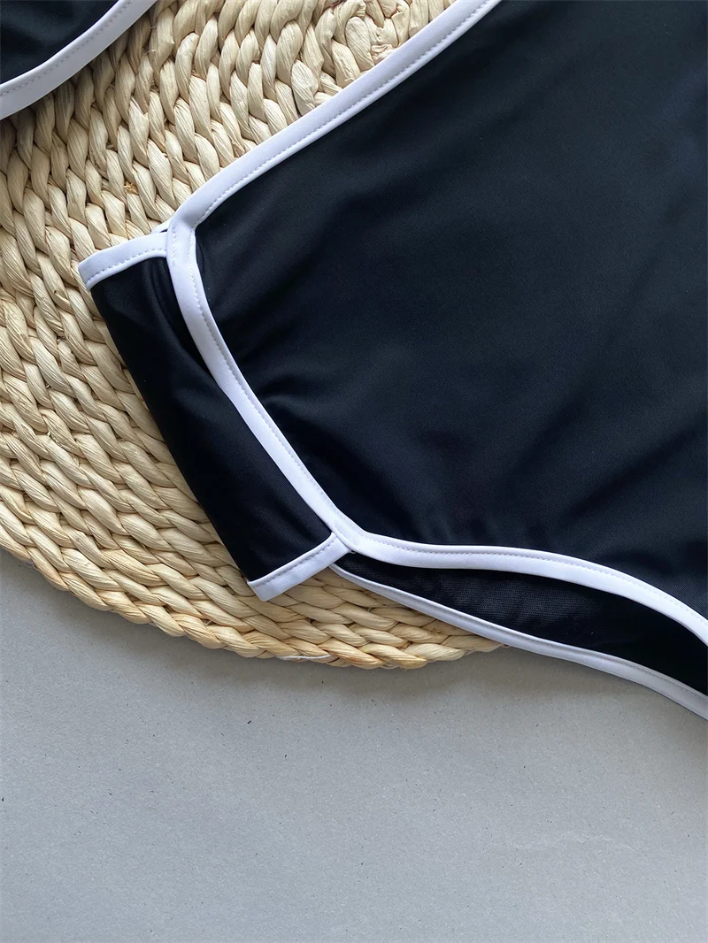 Para Praia czarny biały patchwork seksowne bikini bandeau wysokiej talii damskie stroje kąpielowe damski strój kąpielowy brazylijski strój kąpielowy