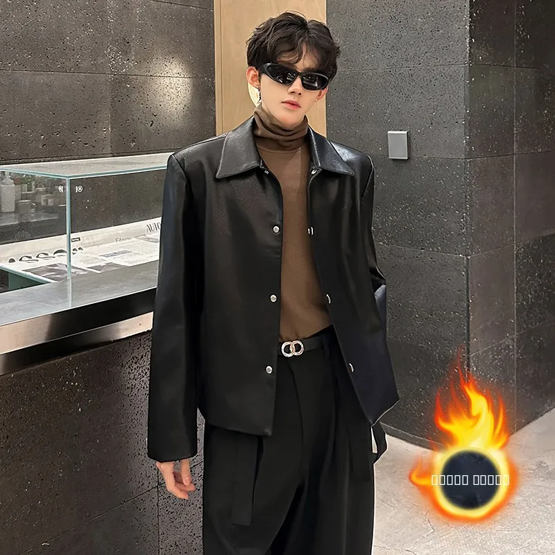 

Мужская кожаная куртка Cleanfit с подкладкой, теплая осенне-зимняя мотоциклетная куртка с хлопковым наполнителем и откидным воротником