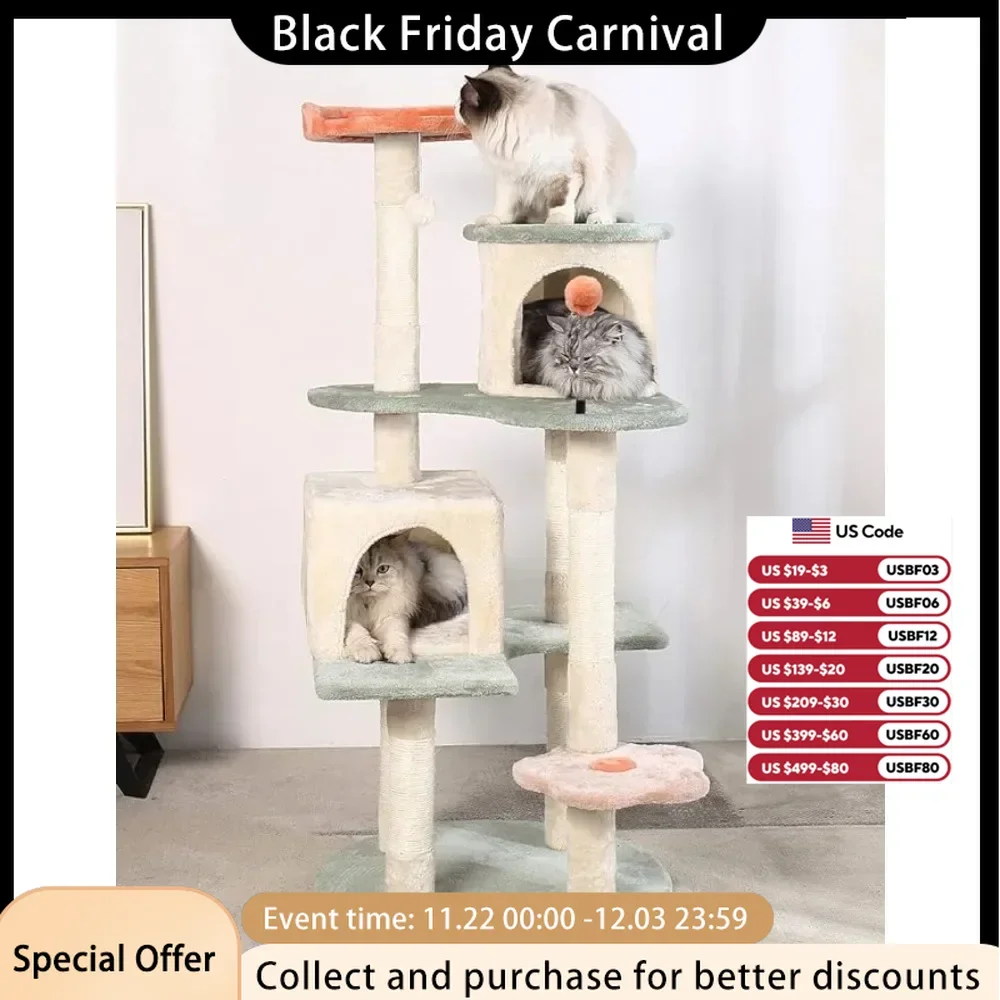 53-Inch Flower Cat Tree Cat Apartment Plush Habitat Kitten Amusement Platform House Furniture More Robust and Secure Framework