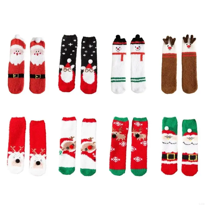 

L38E 4 пары модных носков из кораллового флиса с мультяшным рисунком для рождественских вечеринок и повседневной одежды,